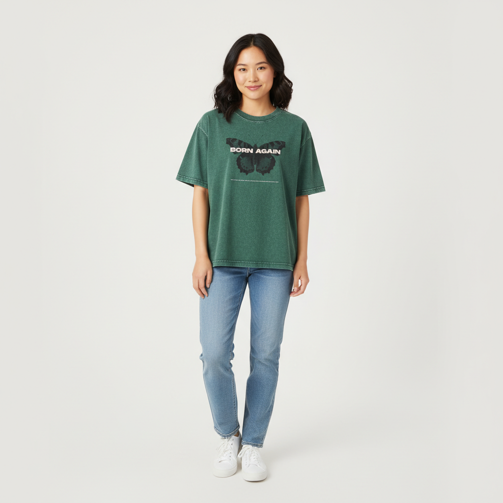 Born Again - Christian Mineral Wash Boxy Cotton T-Shirt